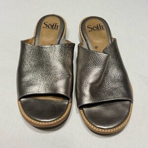Sofft Pewter Metallic Leather Slides Women’s Size 6